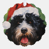 Portugees water hond Kerstborstel schilderen Ornament Kaart (Achterkant)