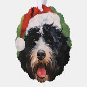 Portugees water hond Kerstborstel schilderen Ornament Kaart (Links)