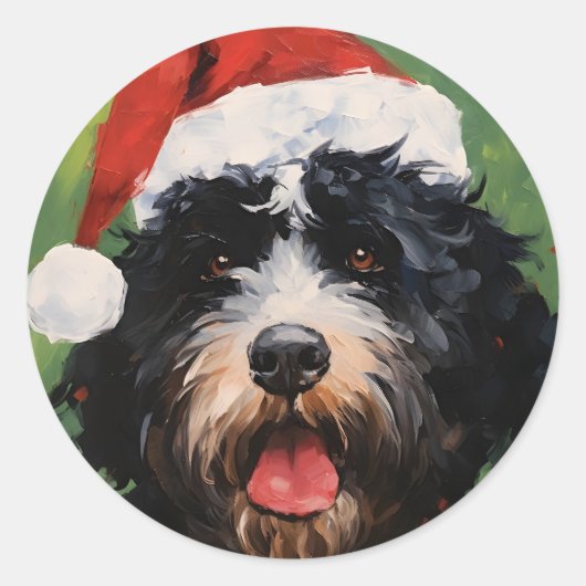 Portugees water hond Kerstborstel schilderen Ronde Sticker (Voorkant)