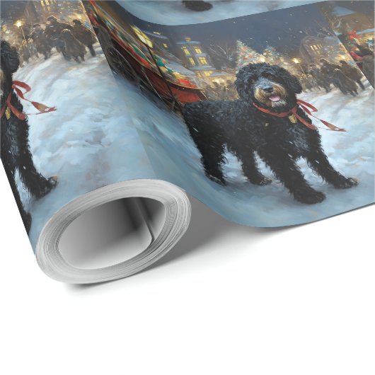Portugees Water Hond Kerstfeest Seizoen Cadeaupapier (Rol Hoek)