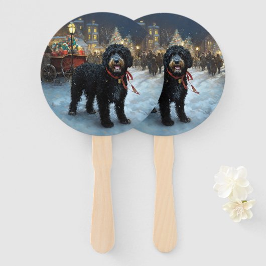 Portugees Water Hond Kerstfeest Seizoen Handwaaier (Voorkant en achterkant)