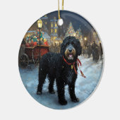 Portugees Water Hond Kerstfeest Seizoen Keramisch Ornament (Links)