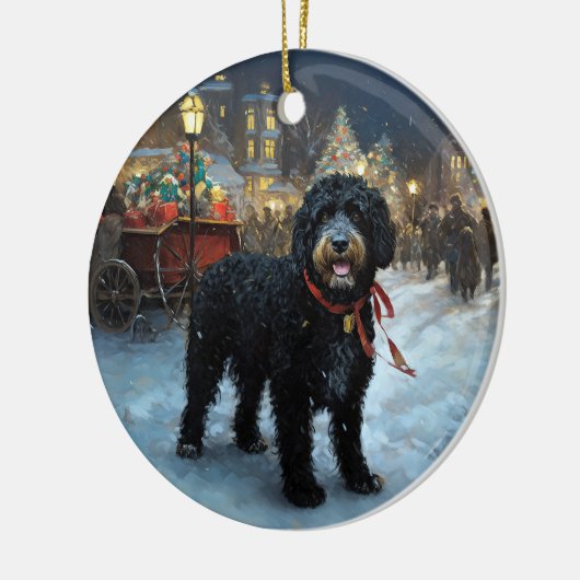 Portugees Water Hond Kerstfeest Seizoen Keramisch Ornament (Links)