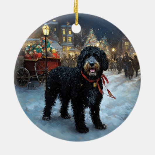 Portugees Water Hond Kerstfeest Seizoen Keramisch Ornament (Achterkant)