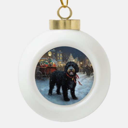 Portugees Water Hond Kerstfeest Seizoen Keramische Bal Ornament (Voorkant)