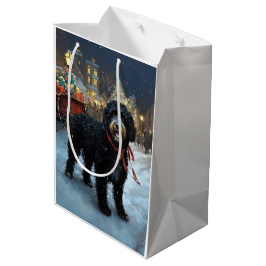 Portugees Water Hond Kerstfeest Seizoen Medium Cadeauzakje (Achterkant Gekanteld)