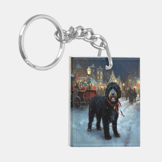 Portugees Water Hond Kerstfeest Seizoen Sleutelhanger (Voorkant Links)