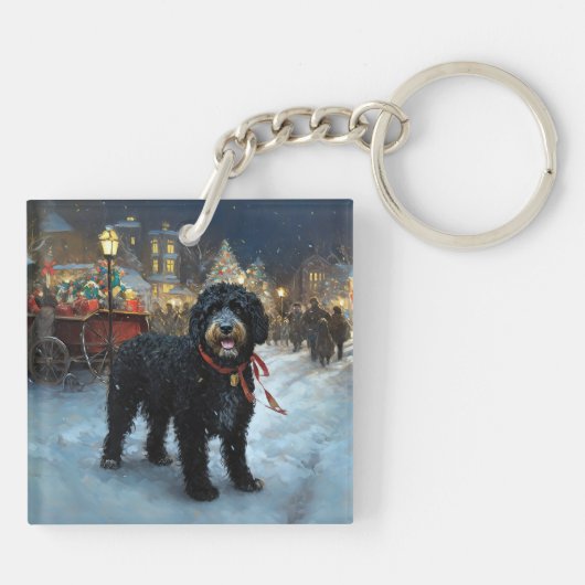 Portugees Water Hond Kerstfeest Seizoen Sleutelhanger (Achterkant)