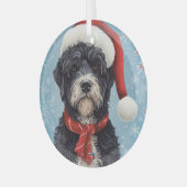 Portugees Water Hond Kerstmis Glas Ornament (Voorkant links)