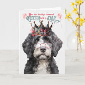 Portugees Water Hond Koningin voor Dag Grappige Ve Kaart (Gele Bloem)