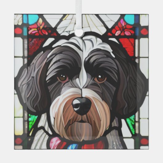 Portugees Waterhond "Glas in lood" Glas Ornament (Voorkant)