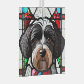 Portugees Waterhond "Glas in lood" Glas Ornament (Voorkant Rechts)