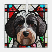 Portugees Waterhond "Glas in lood" Glas Ornament (Achterkant)