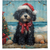 Portugees Waterhond Kerst Strand Douchegordijn (Voorkant)