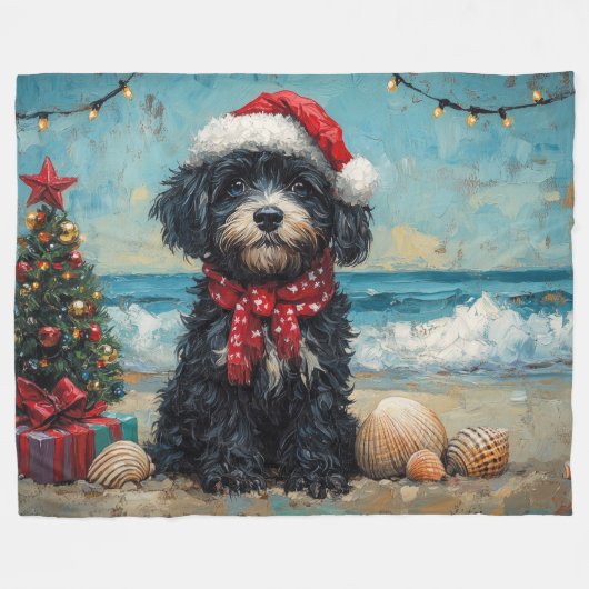 Portugees Waterhond Kerst  Strand Fleece Deken (Voorkant (Horizontaal))