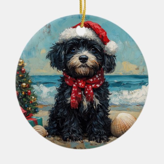 Portugees Waterhond Kerst  Strand Keramisch Ornament (Voorkant)