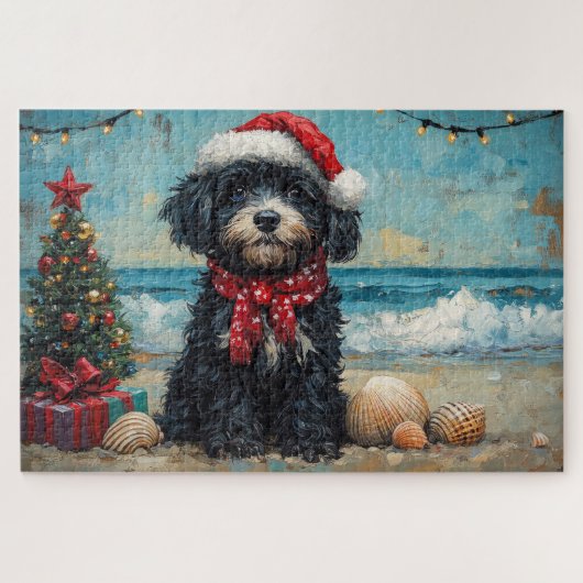 Portugees Waterhond Kerst Strand Legpuzzel (Horizontaal)