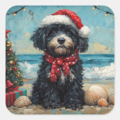 Portugees Waterhond Kerst  Strand Vierkante Sticker (Voorkant)