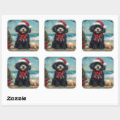 Portugees Waterhond Kerst  Strand Vierkante Sticker (Vel)