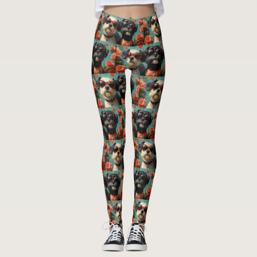 Portugees Waterhonden Hart Rozen Valentijnsdag Leggings (Voorkant)