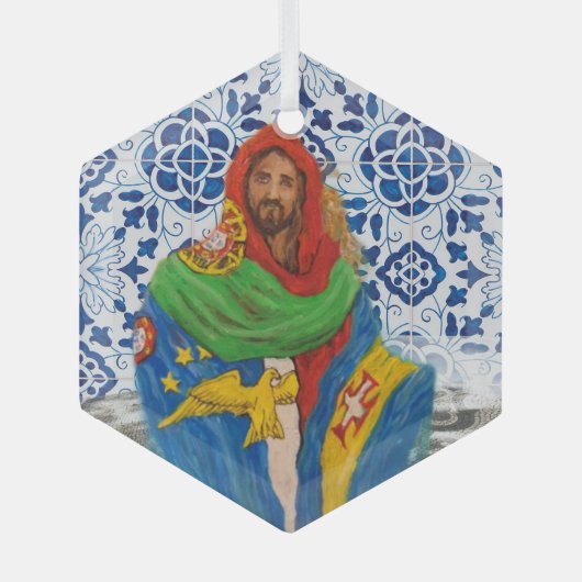 Portugese Azoren volkskunst Glas Ornament (Voorkant)