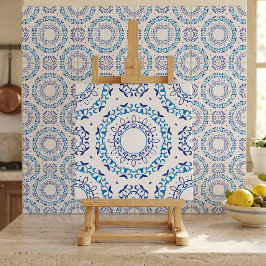 Portugese Azulejo Blauw Witte Bloemrijke Mandala Tegeltje