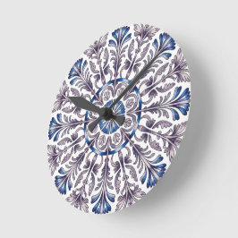 Portugese Azulejo Blauwe Bloem Motief Wandklok 