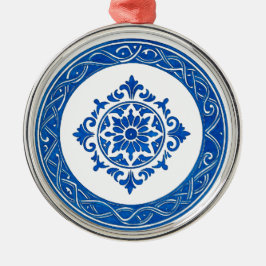 Portugese Azulejo Kerstornament – Blauwe Tegel  Metalen Ornament