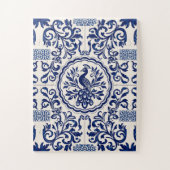 Portugese Azulejo Pauw Puzzel – Blauw & Wit (Verticaal)