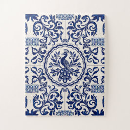 Portugese Azulejo Pauw Puzzel – Blauw & Wit