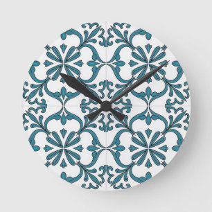 Portugese Azulejo-wandklok – Blauwe bloemtegel P Ronde Klok