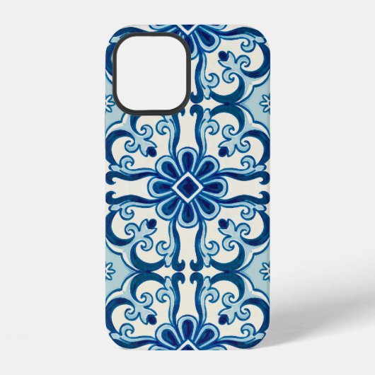 Portugese Azulejos Blauwe Bloemtegels Patroon iPhone Hoesje (Achterkant)