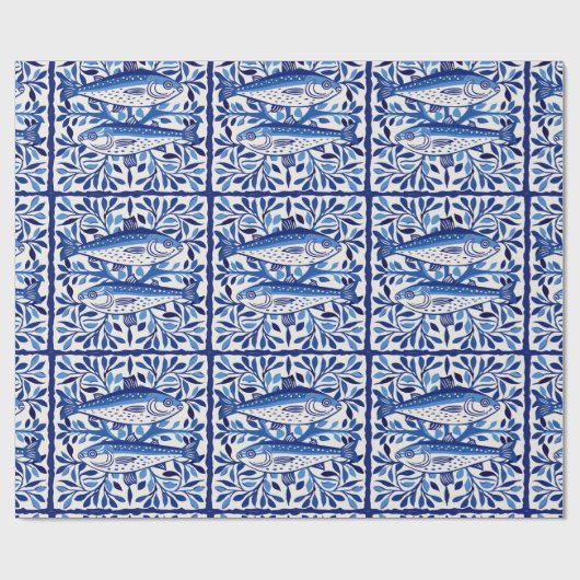 Portugese blauwe en witte sardine cadeaupapier (Vlak)