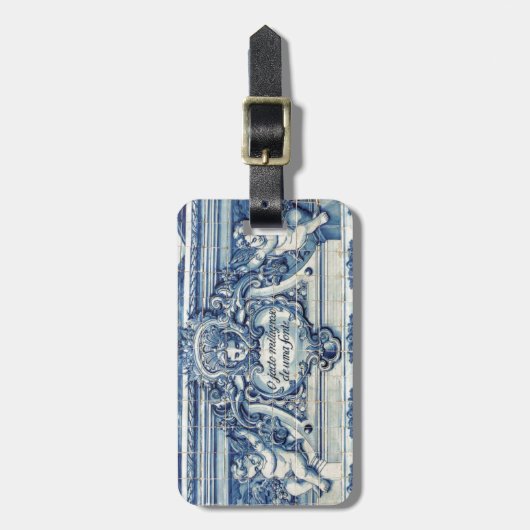 Portugese blauwe en witte tegels met engelen bagagelabel (Voorkant verticaal)