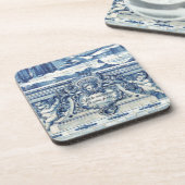 Portugese blauwe en witte tegels met engelen bier onderzetter (Linkerzijde)