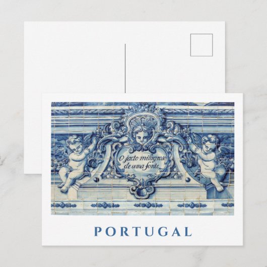 Portugese blauwe en witte tegels met engelen briefkaart (Voorkant / Achterkant)