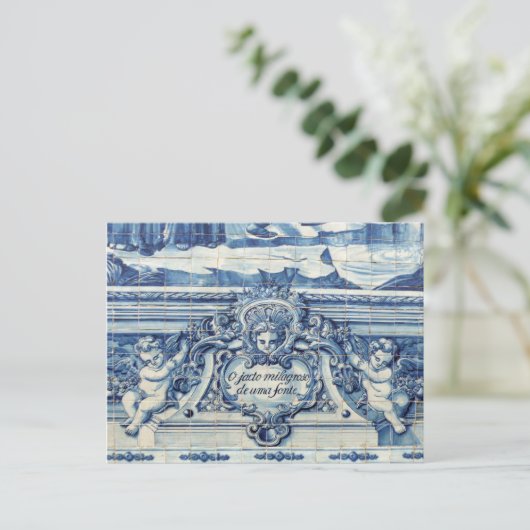 Portugese blauwe en witte tegels met engelen briefkaart (Staand voorkant)