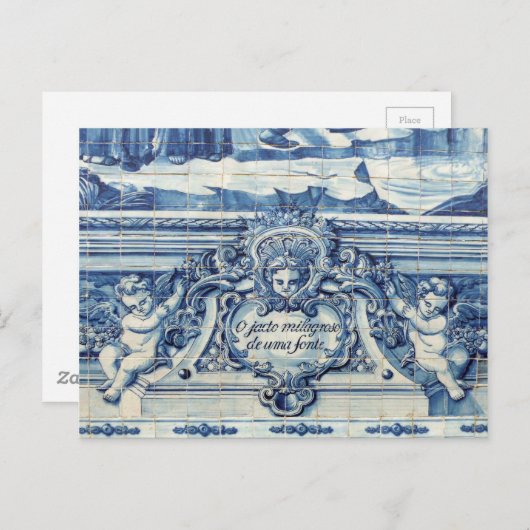 Portugese blauwe en witte tegels met engelen briefkaart (Voorkant / Achterkant)