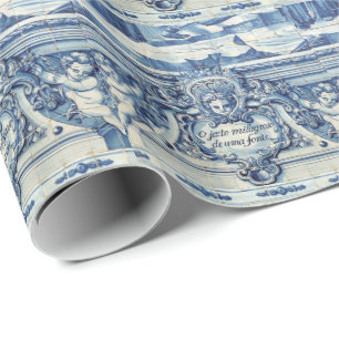 Portugese blauwe en witte tegels met engelen cadeaupapier