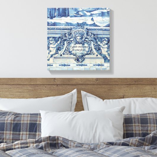 Portugese blauwe en witte tegels met engelen canvas afdruk (Insitu (Slaapkamer))