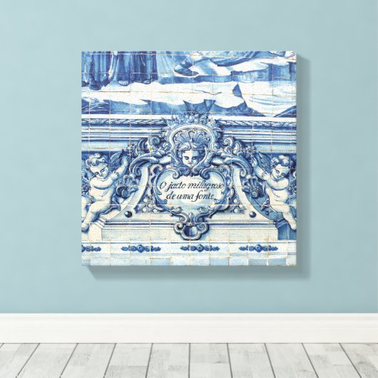 Portugese blauwe en witte tegels met engelen canvas afdruk (Insitu (Houten vloer))