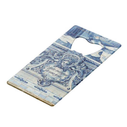 Portugese blauwe en witte tegels met engelen creditkaart flessenopener (Achterkant Gekanteld)