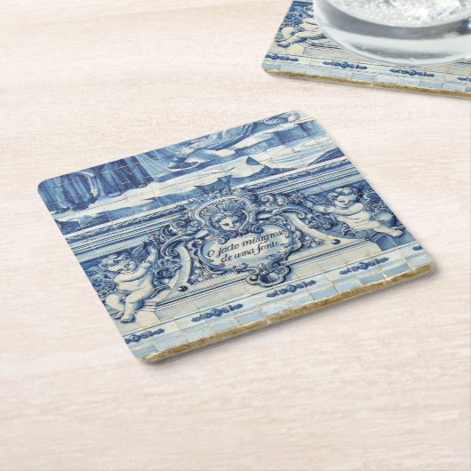 Portugese blauwe en witte tegels met engelen kartonnen onderzetters (Schuin)