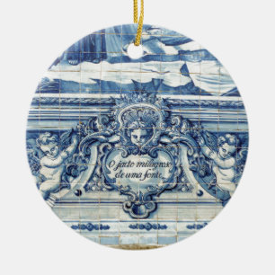 Portugese blauwe en witte tegels met engelen keramisch ornament