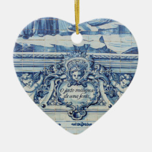 Portugese blauwe en witte tegels met engelen keramisch ornament