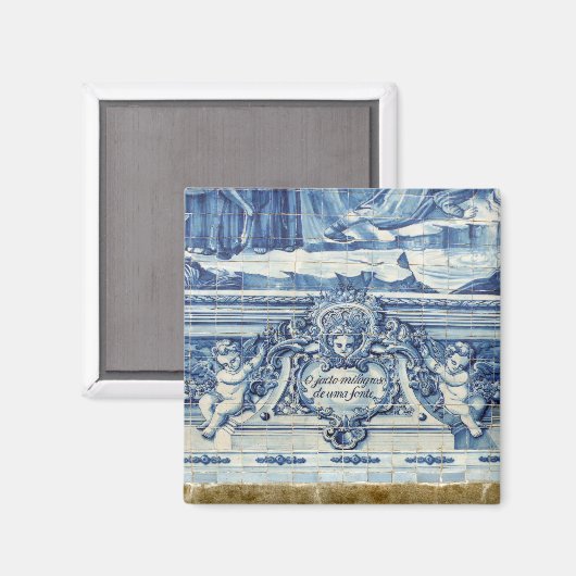 Portugese blauwe en witte tegels met engelen magneet (Voorkant / Achterkant)
