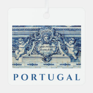 Portugese blauwe en witte tegels met engelen metalen ornament