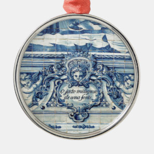Portugese blauwe en witte tegels met engelen metalen ornament