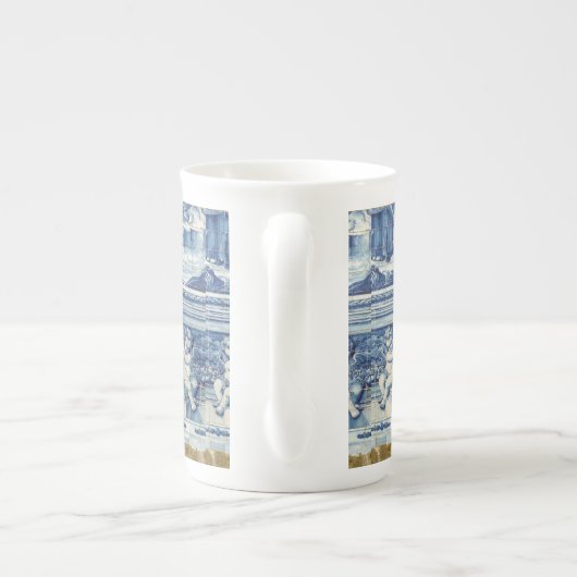 Portugese blauwe en witte tegels met engelen porselein kop (Achterkant)