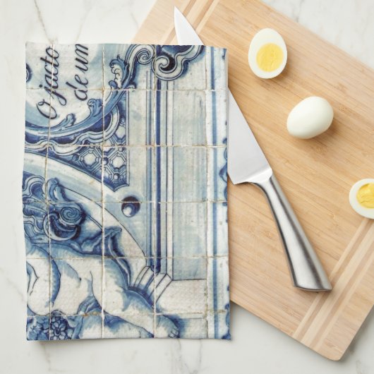 Portugese blauwe en witte tegels met engelen theedoek (Quarter Fold)